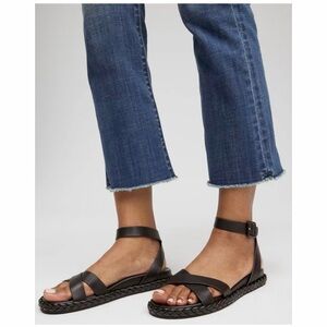 Chico’s Dani Braided Ankle Strap Black Leather Strappy Sandals with Braided Sole